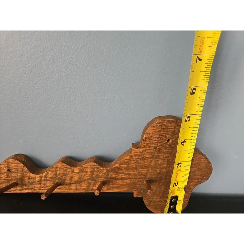Vintage Wooden Wood Key Shaped Holder Hanger Cabin Farmhouse Kitchen 4 Hooks